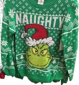 Dr. Seuss Grinch Naughty Men's and Big Men's Holiday Ugly Christmas Sweater, Siz